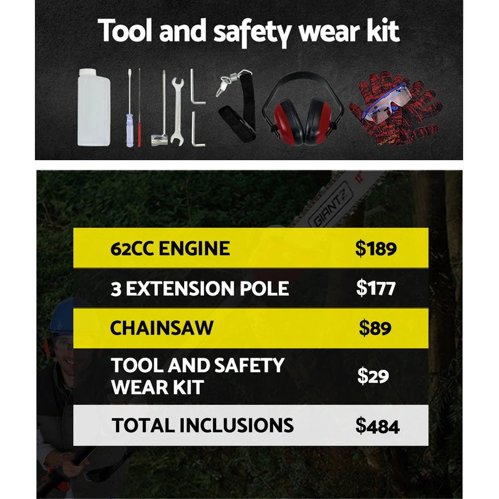 Pole Chainsaw 62CC Petrol Chain Saw Brush Cutter Tree