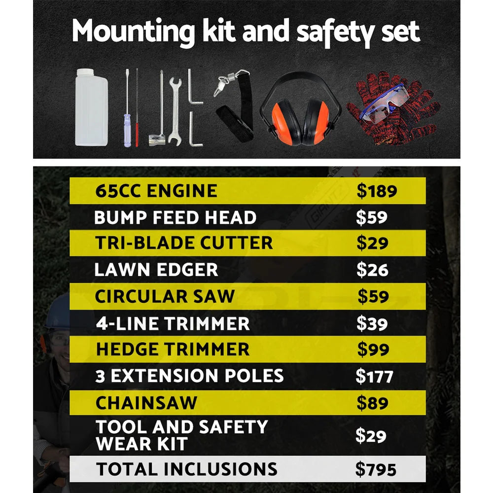 Pole Chainsaw Hedge Trimmer Brush Cutter Whipper Snipper