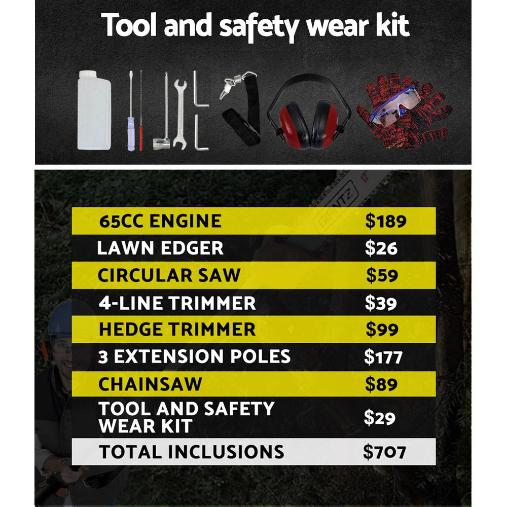 Pole Chainsaw Petrol 65CC Pruners 2-Stroke Long Chainsaw