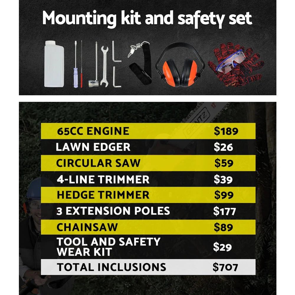 Pole Chainsaw Petrol 65CC Pruners 2-Stroke Long Chainsaw