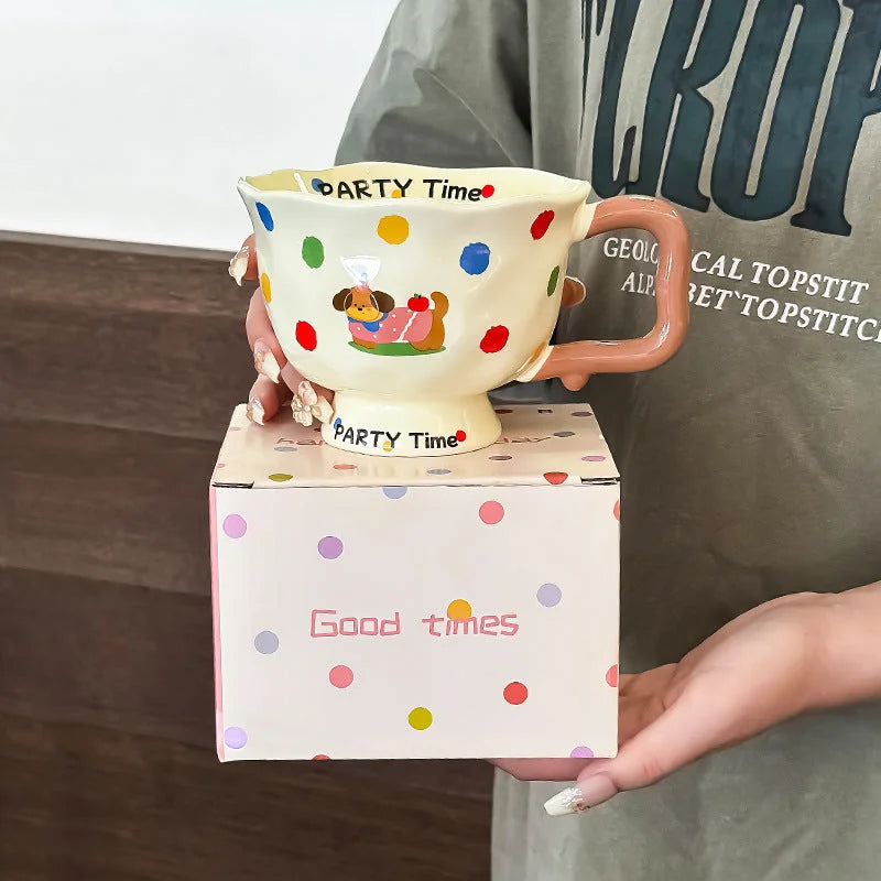 Polka Dog Kitten Cute Ceramic Mug for Women
