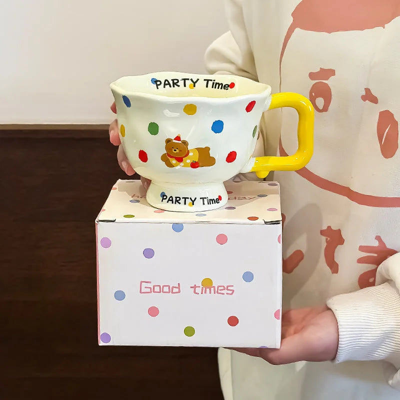 Polka Dot Bear Cute Ceramic Mug for Women