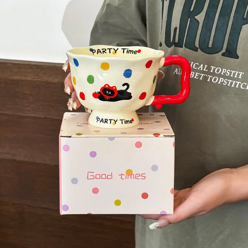 Polka Dot Kitten Cute Ceramic Mug for Women
