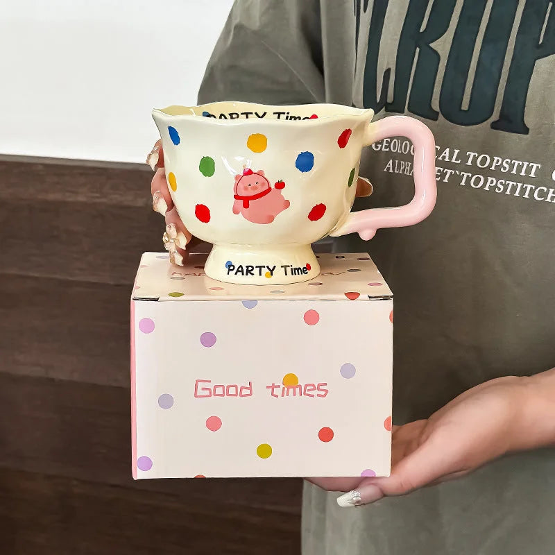 Polka Pet Kitten Cute Ceramic Mug for Women