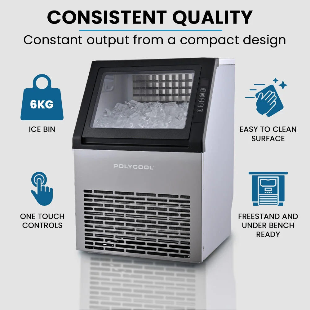 POLYCOOL Commercial Ice Maker Machine up to 45kg/24hr Timer