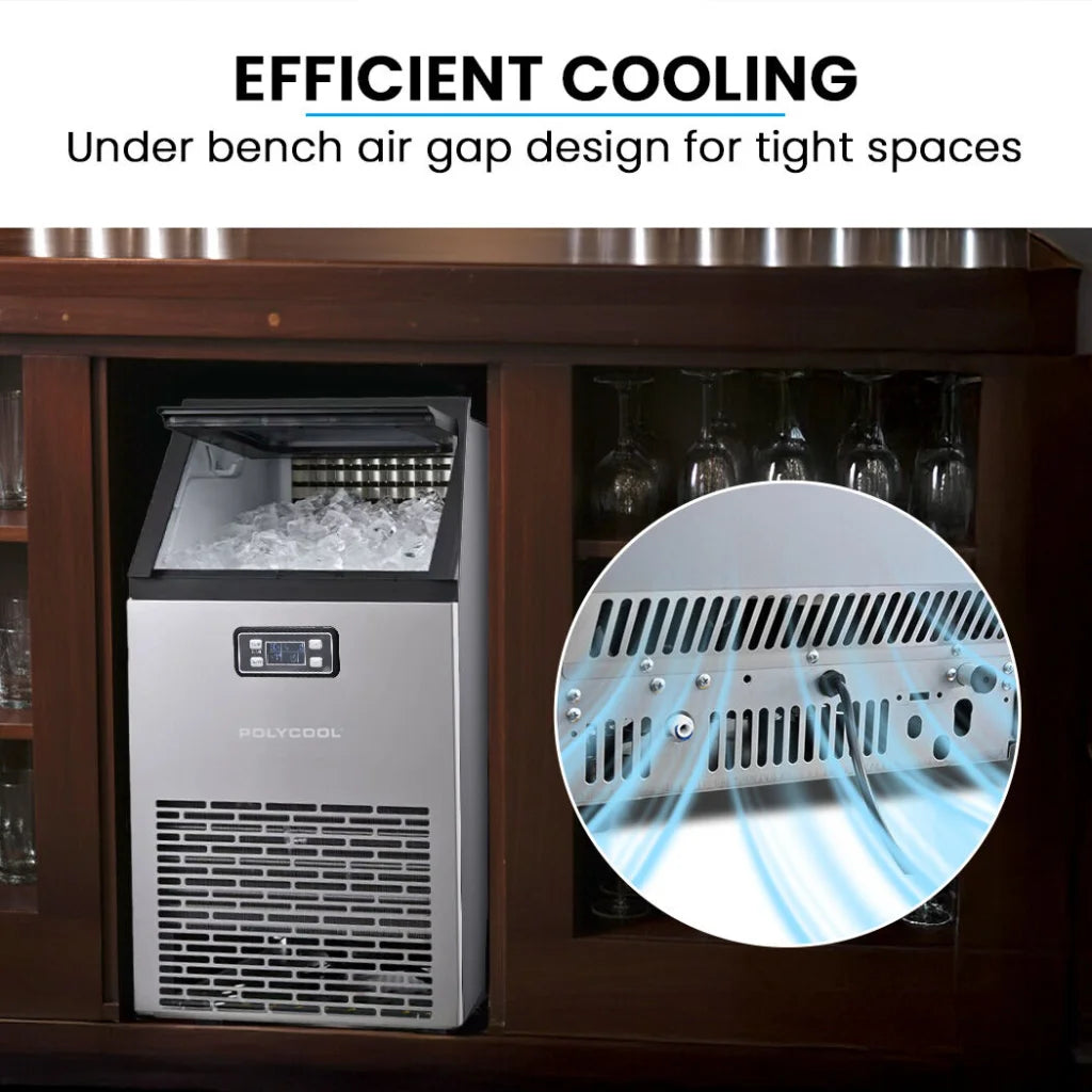 POLYCOOL Commercial Ice Maker Machine up to 60kg/24hr Timer