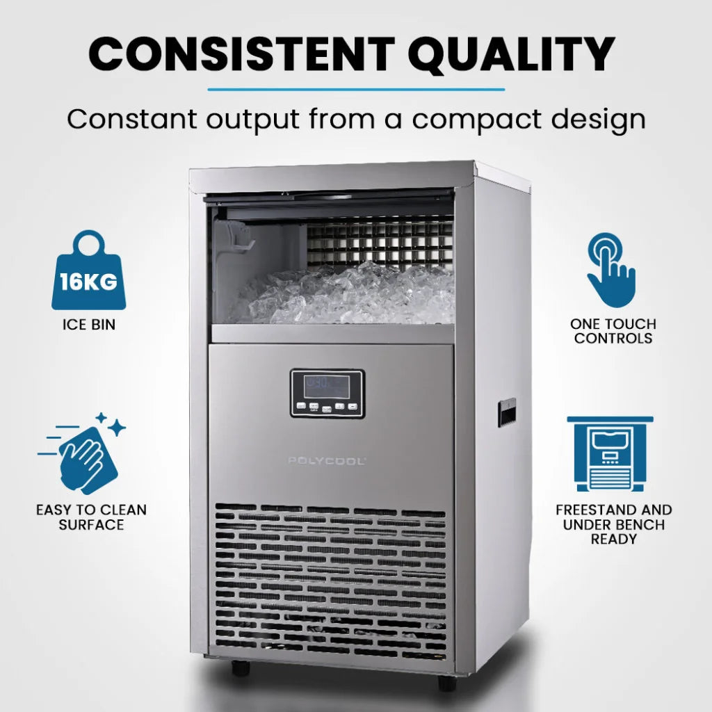 POLYCOOL Commercial Ice Maker Machine up to 75kg/24hr Timer