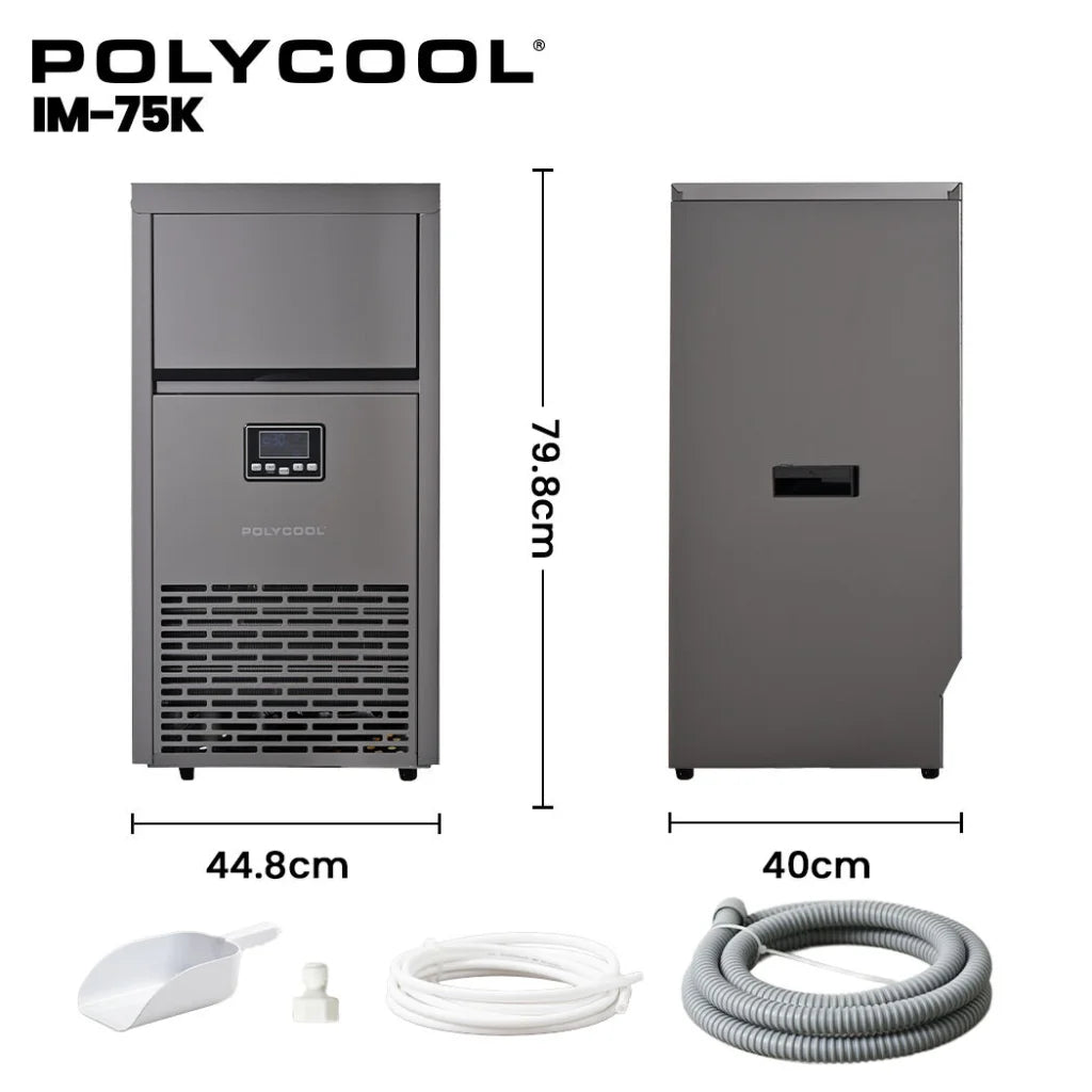 POLYCOOL Commercial Ice Maker Machine up to 75kg/24hr Timer