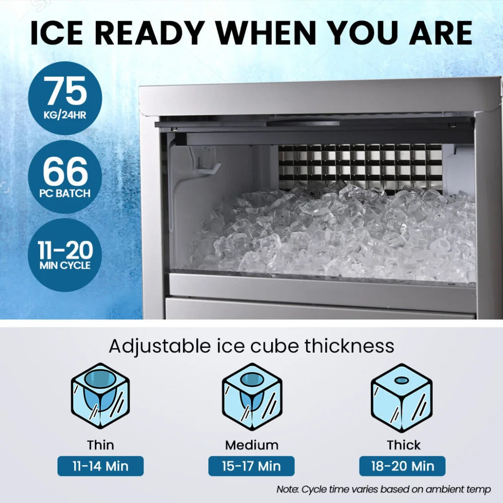 POLYCOOL Commercial Ice Maker Machine up to 75kg/24hr Timer