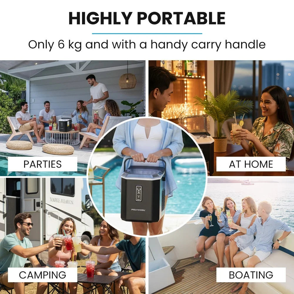 POLYCOOL Portable Ice Maker Machine Automatic 12kg/day Auto