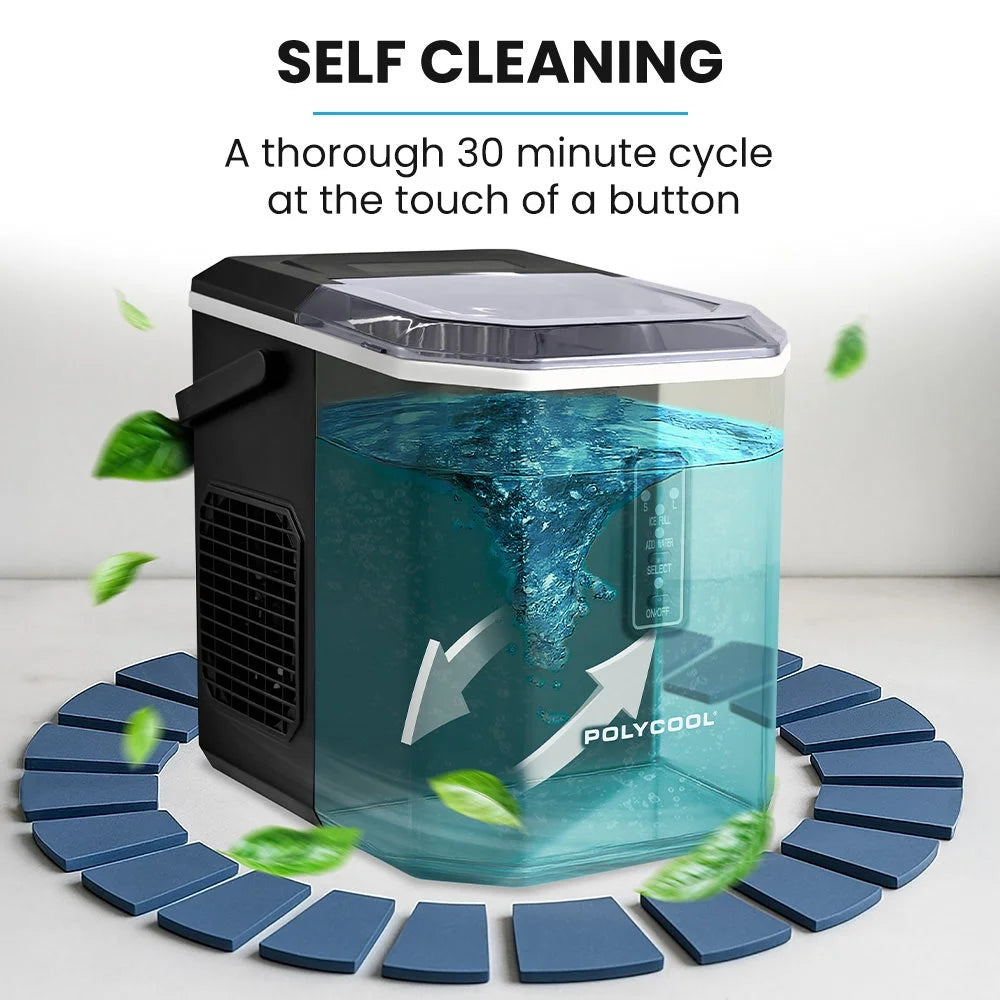 POLYCOOL Portable Ice Maker Machine Automatic 12kg/day Auto