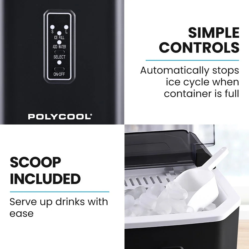 POLYCOOL Portable Ice Maker Machine Automatic 12kg/day Auto