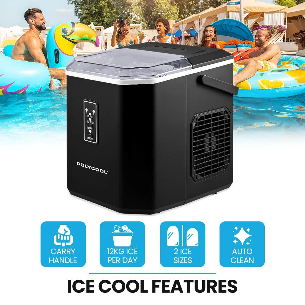 POLYCOOL Portable Ice Maker Machine Automatic 12kg/day Auto