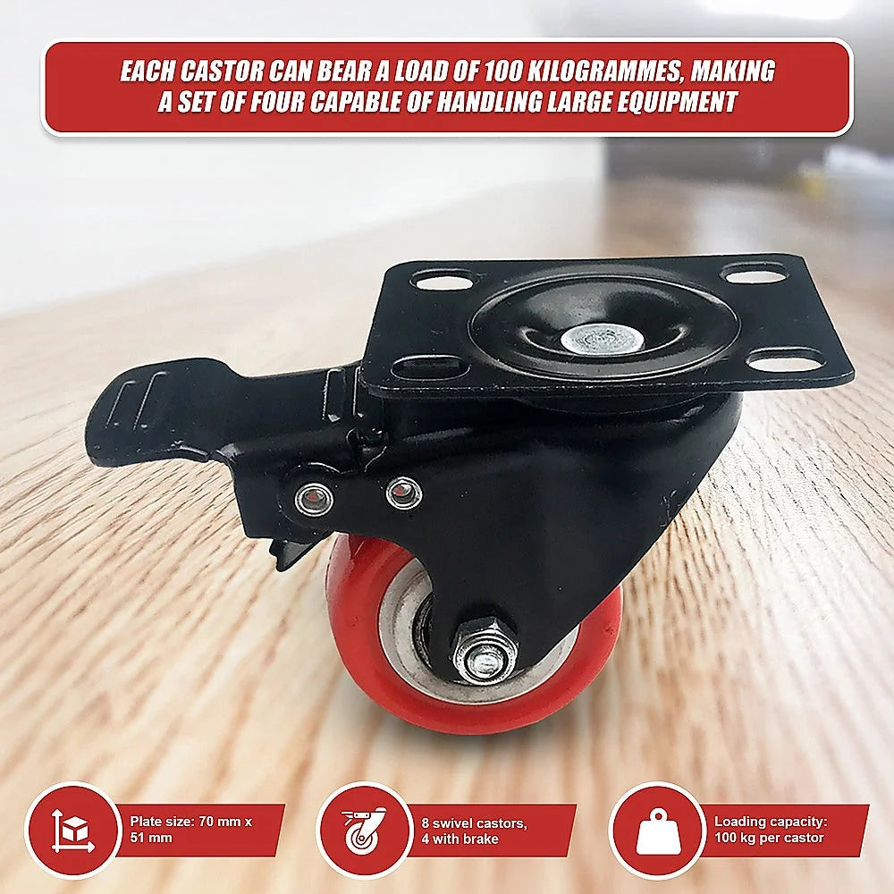 Polyurethane Castor Wheels 2’’ - 8 PCS Swivel with 4 Brakes
