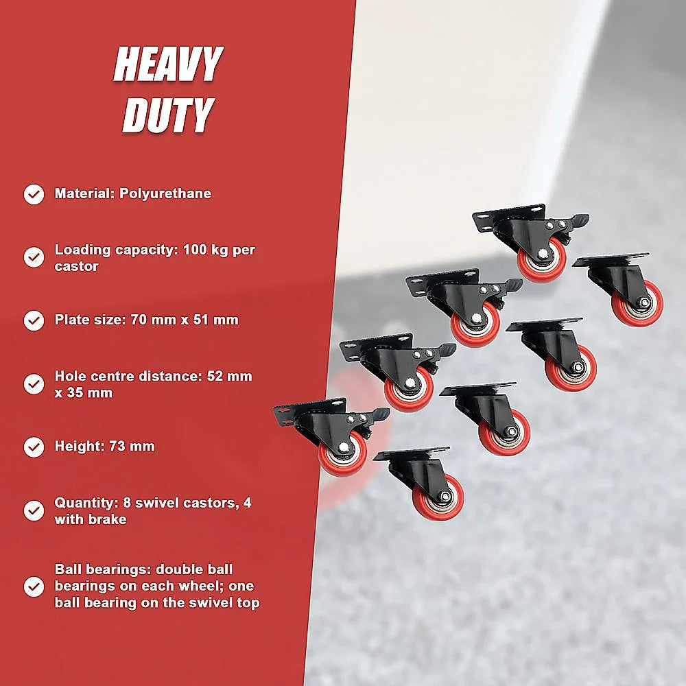 Polyurethane Castor Wheels 2’’ - 8 PCS Swivel with 4 Brakes