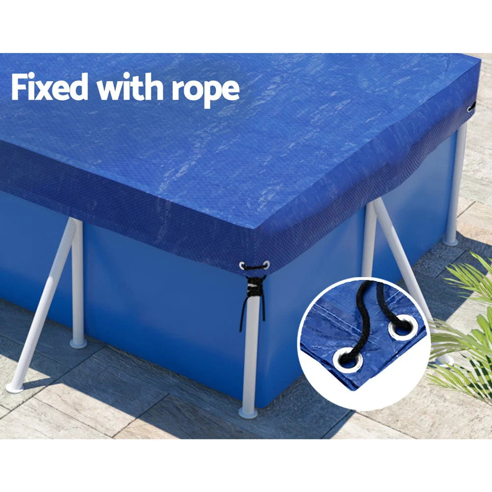 Blue 3x2m swimming pool cover with folded blanket edge and bubble texture