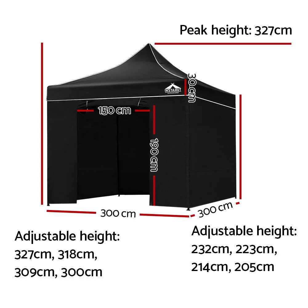 Pop-Up Gazebo Marquee 3x3m Folding Wedding Tent Shade Black