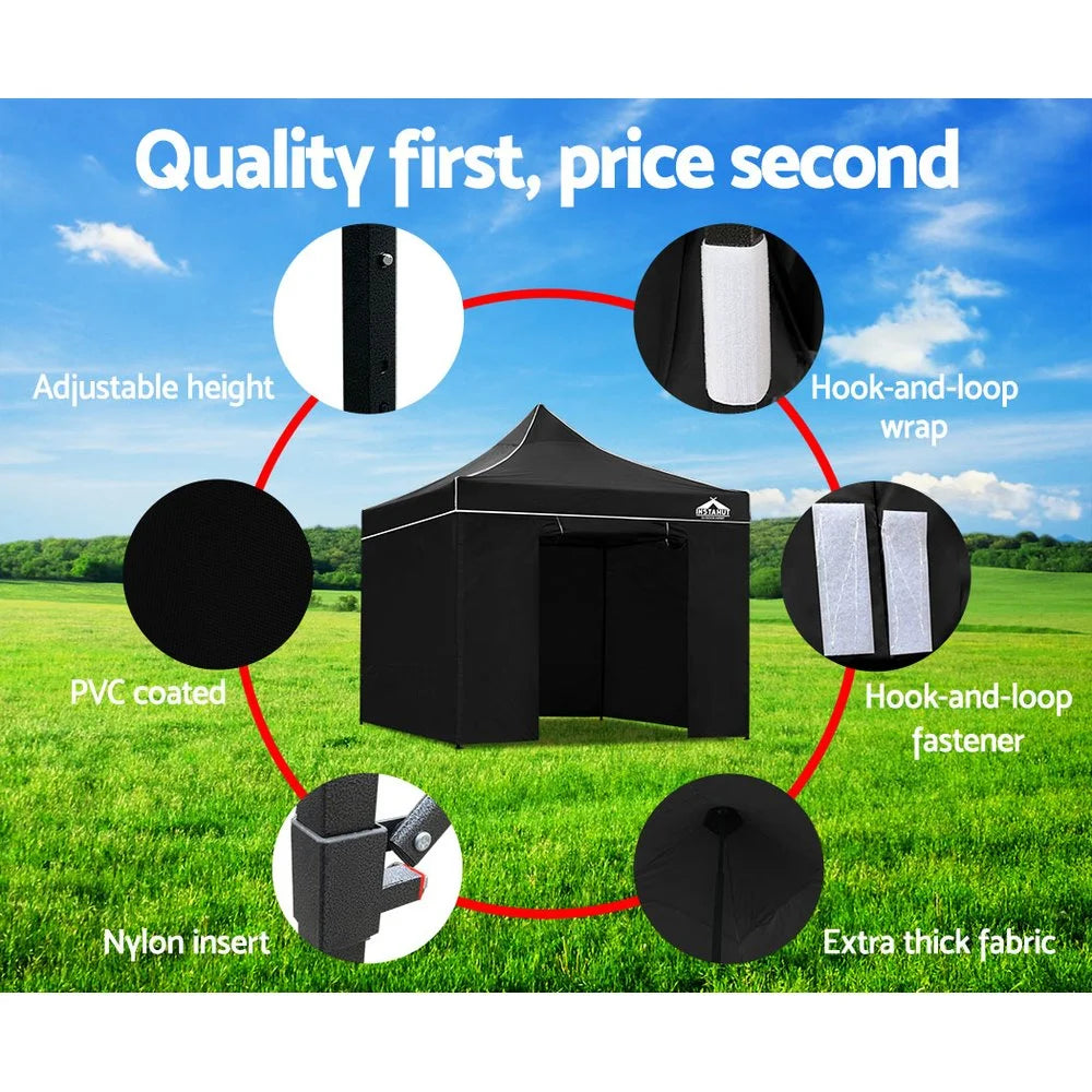 Pop-Up Gazebo Marquee 3x3m Folding Wedding Tent Shade Black