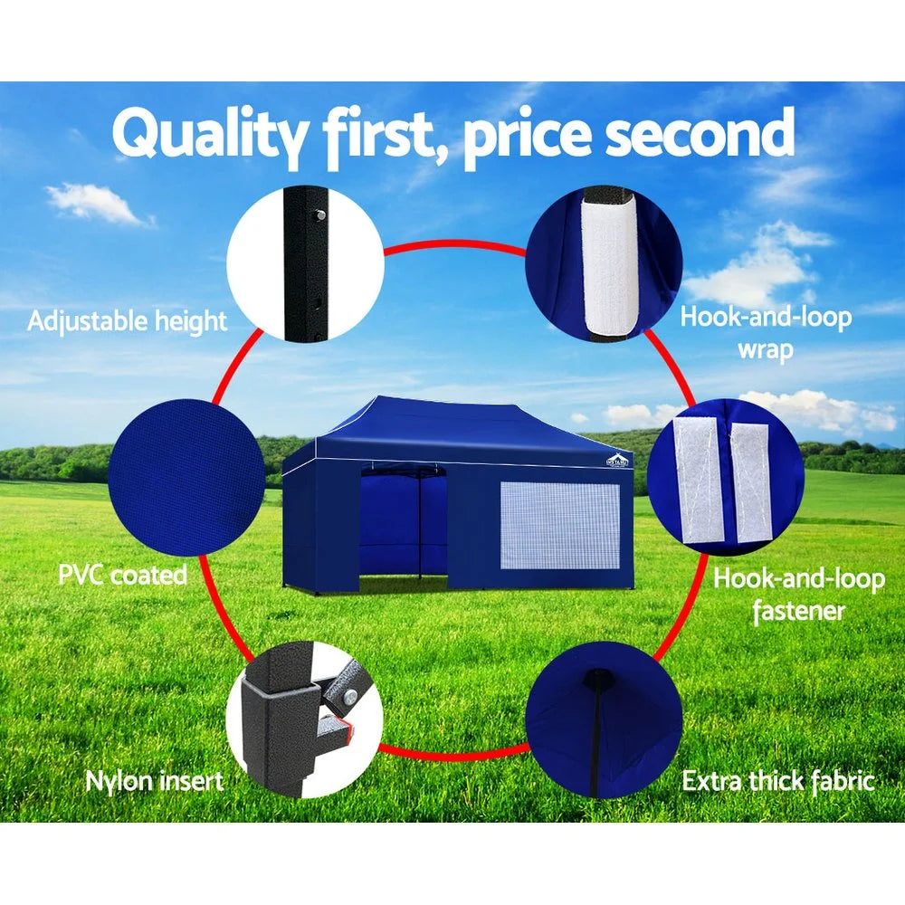 Pop-Up Gazebo Marquee 3x6m Folding Wedding Tent Shade Blue
