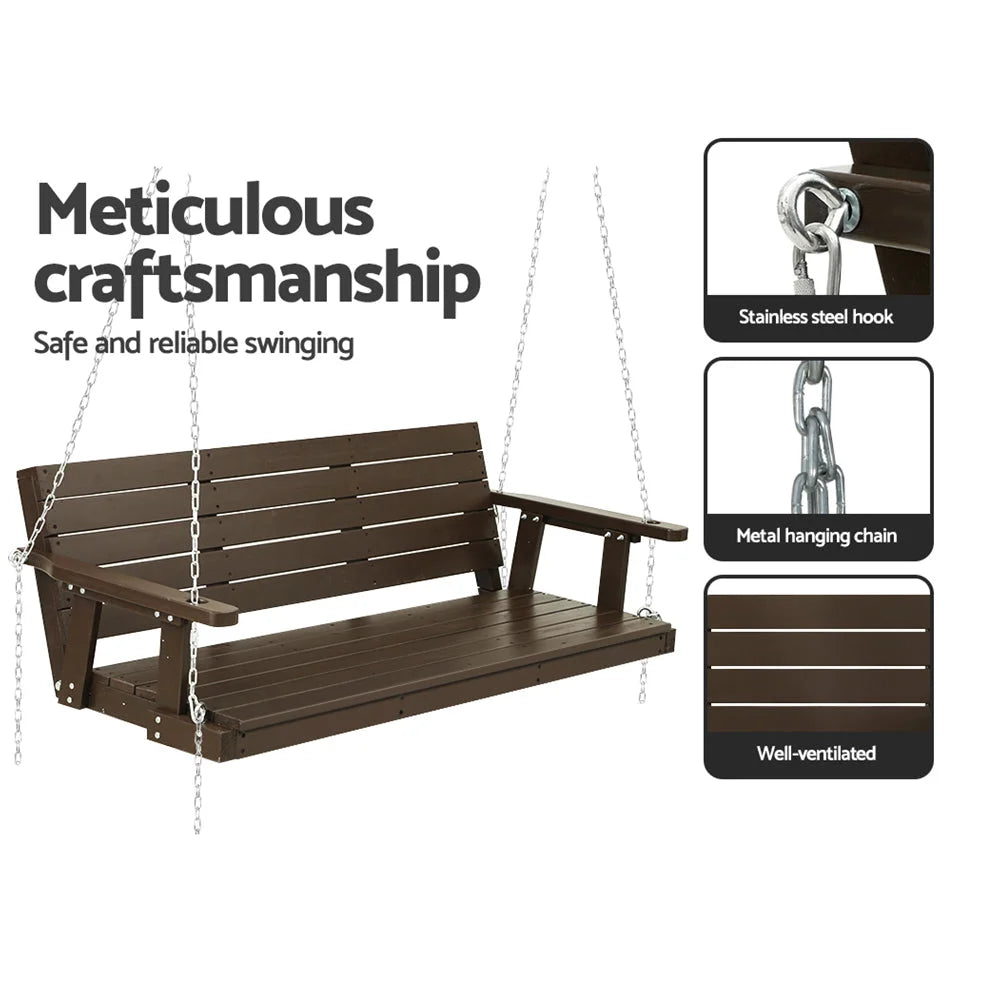 Three Chain Chair Porch Swing Chair with Chain Outdoor Furniture 3 Seater Bench - Wooden ...