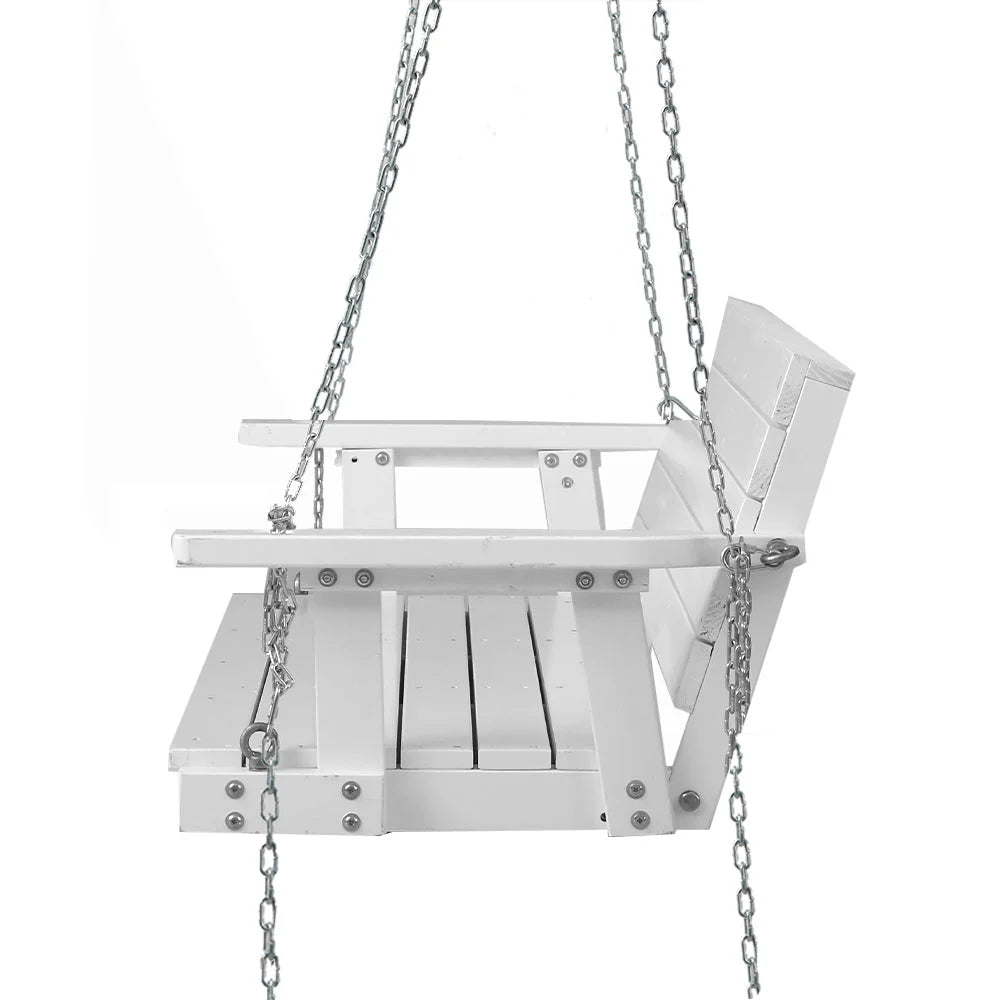 Porch Swing Chair with Chain Outdoor Furniture 3 Seater Bench - Wooden White shown on the product page