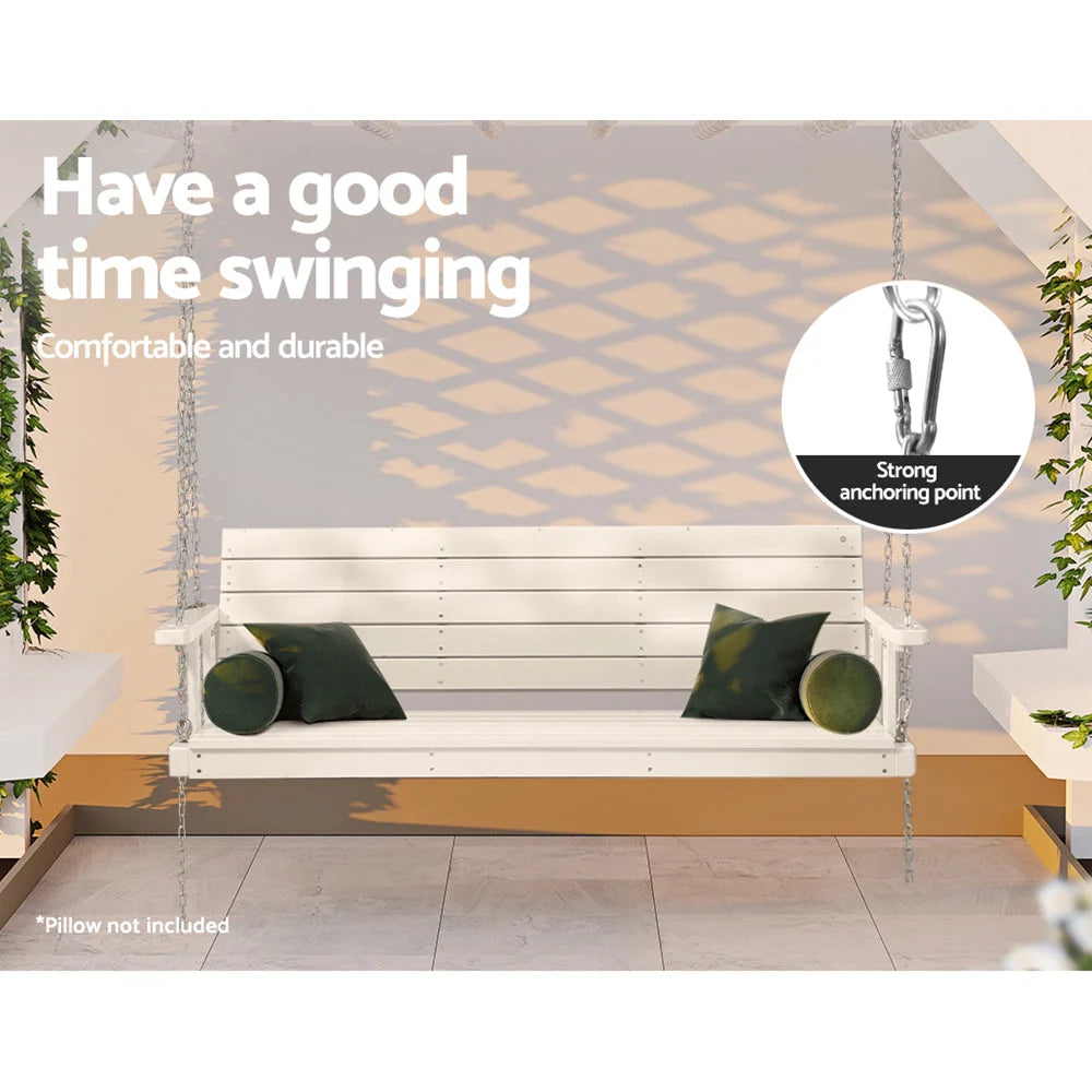 Porch Swing Chair with Chain Outdoor Furniture 3 Seater Bench - Wooden White shown with visible product details