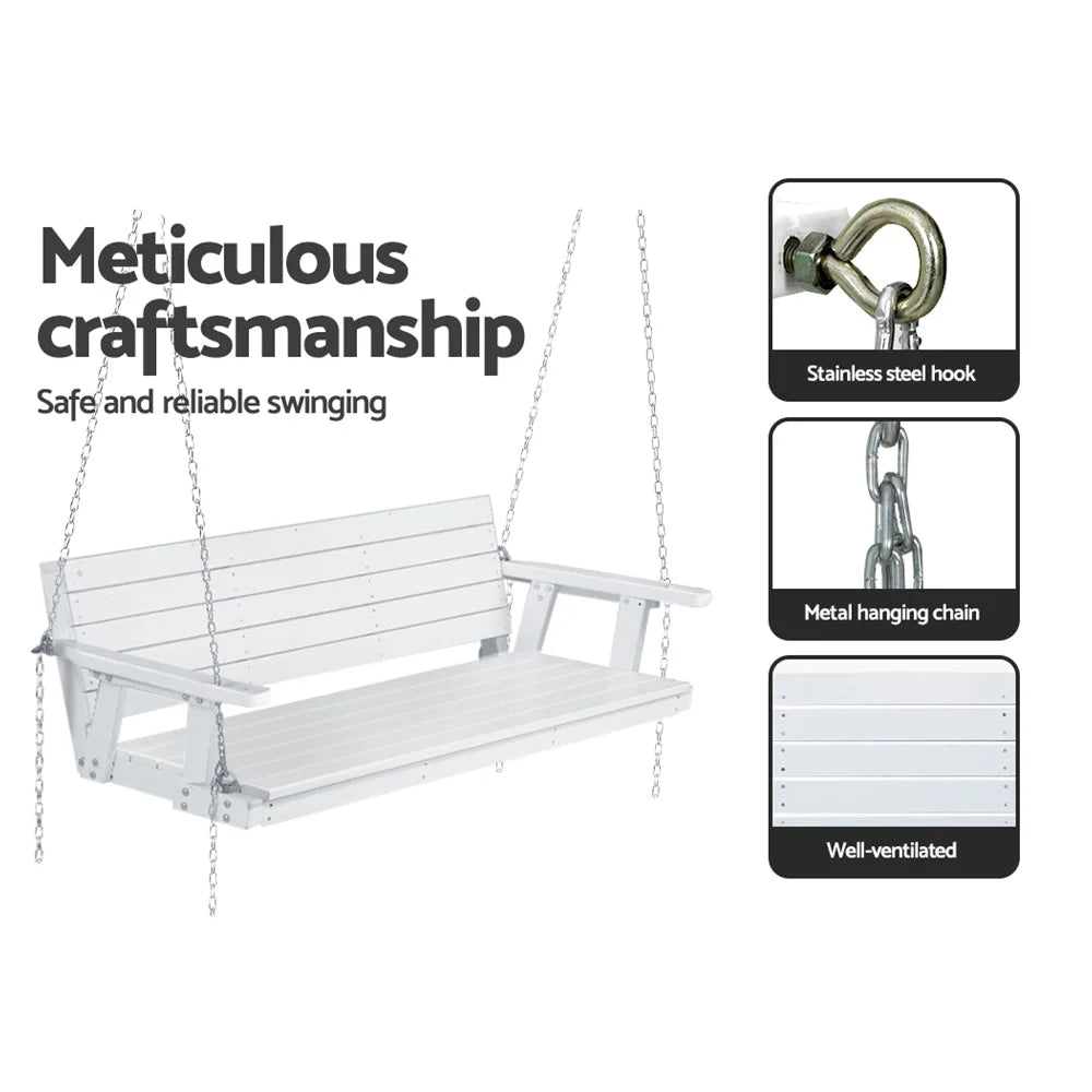 Porch Swing Chair with Chain Outdoor Furniture 3 Seater Bench - Wooden White shown for product comparison