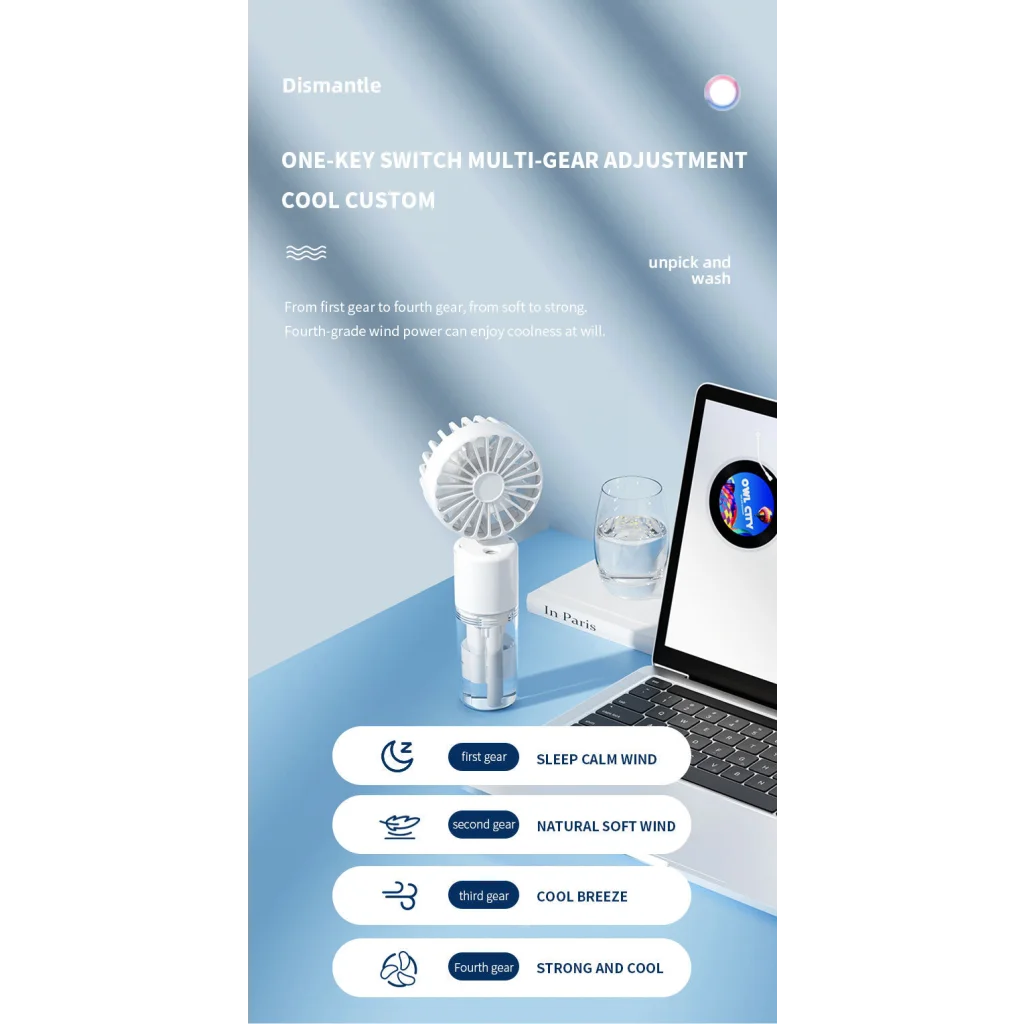 Portable 4-Speed Mini Spray Fan with Moisturizing Function