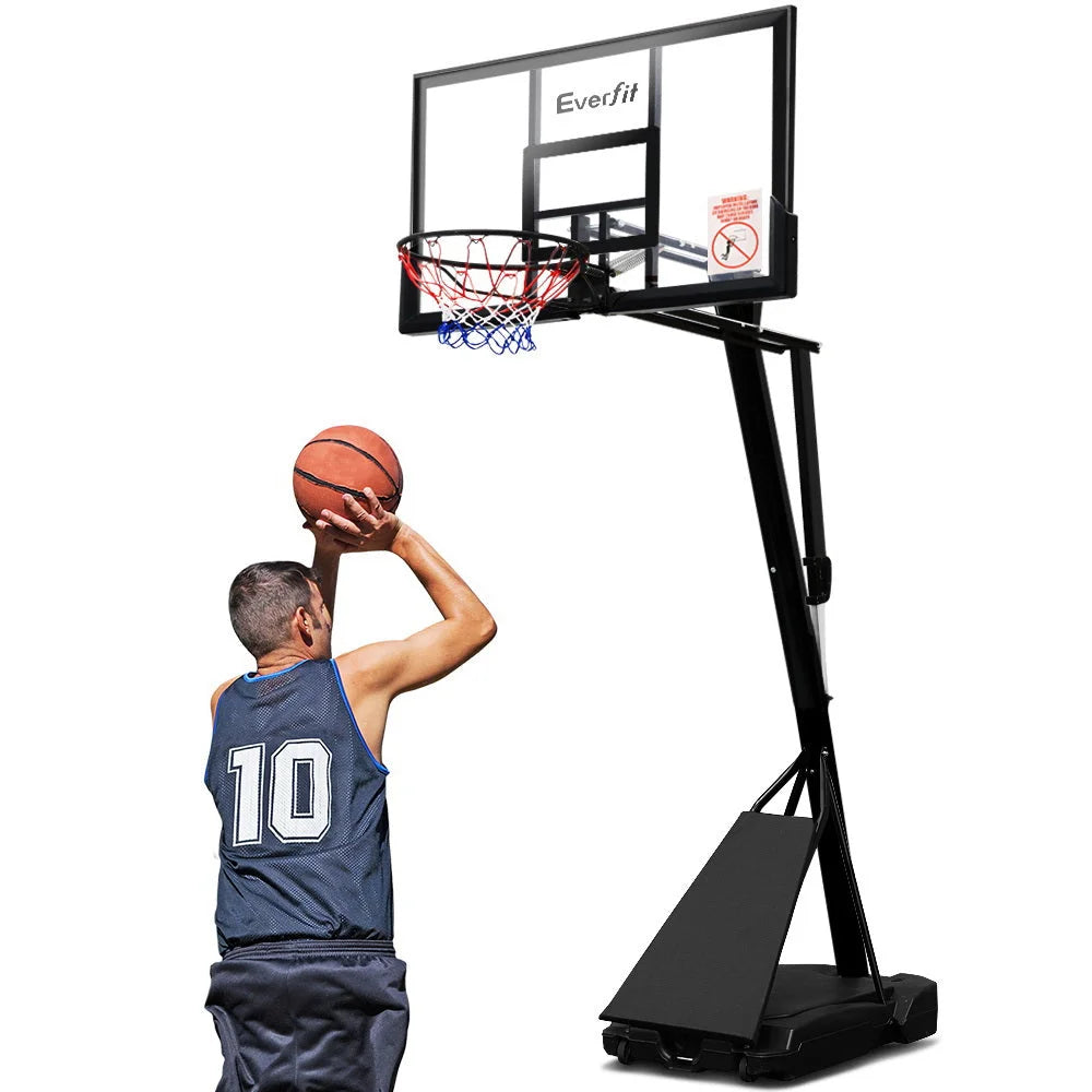 Portable basketball stand with slim posts and mounting brackets