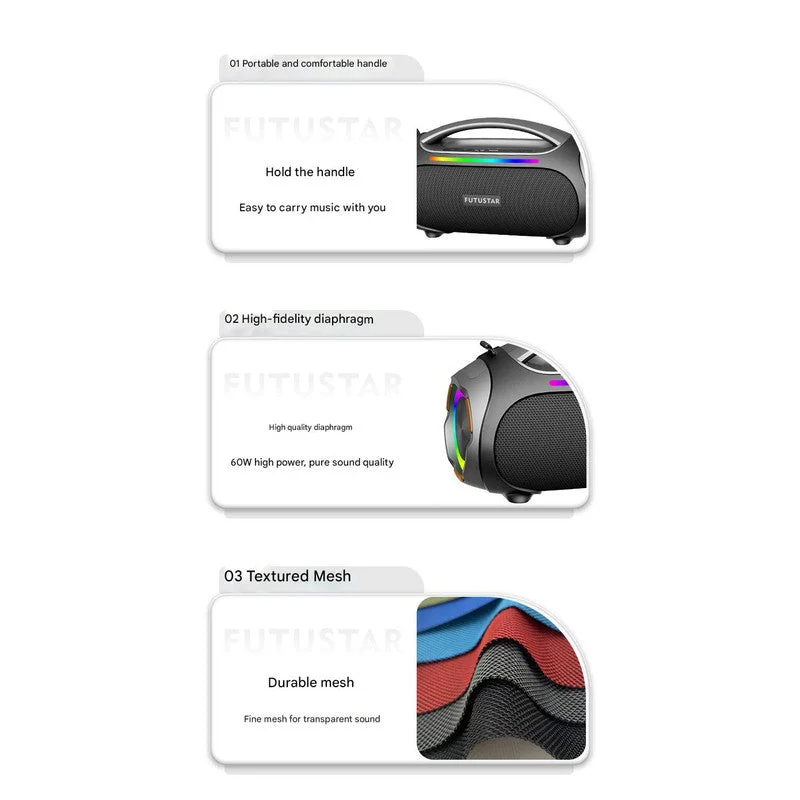 Portable Bluetooth 5.3 Speaker - 60W Powerful Sound RGB