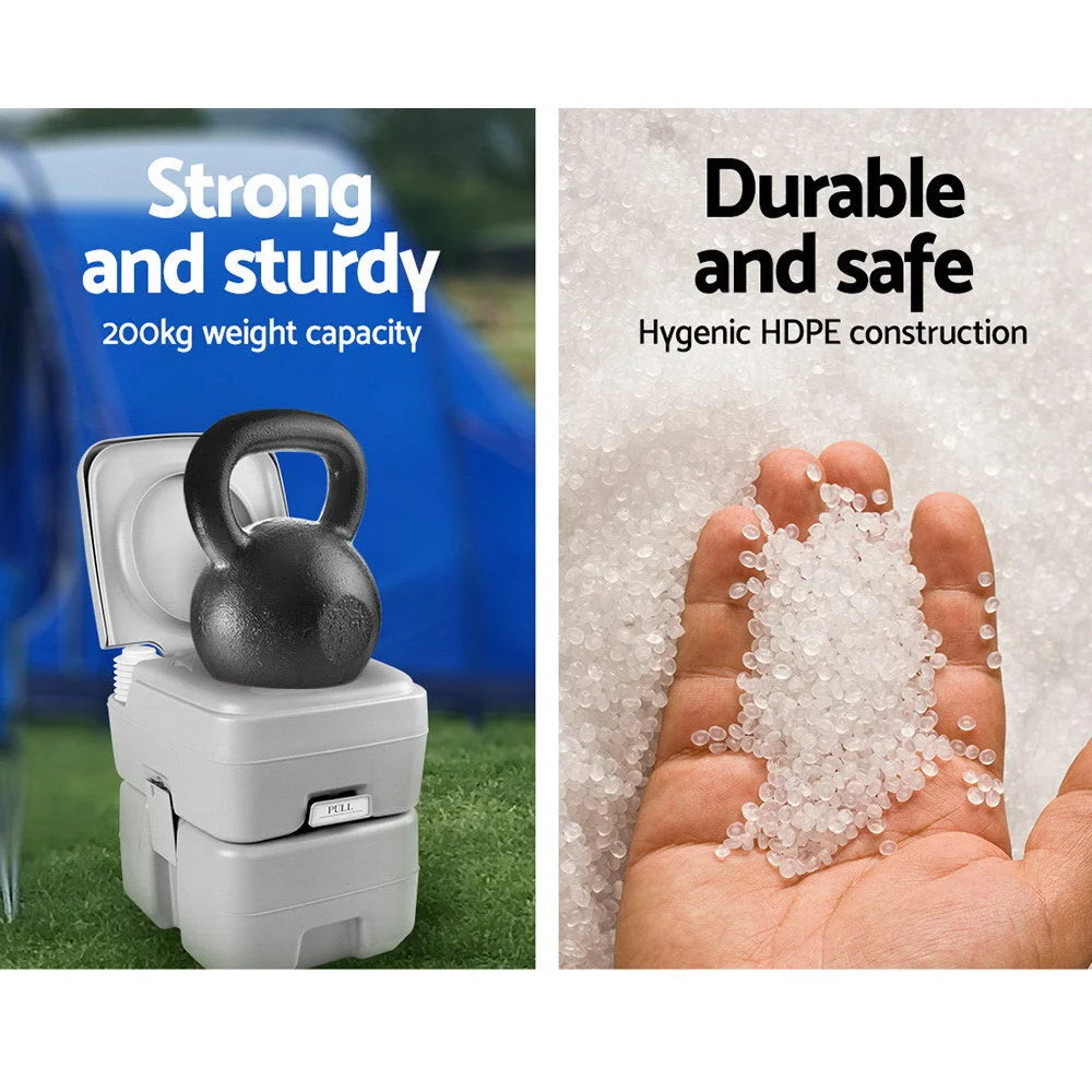 Portable Camping Toilet 20L with Carry Bag Grey - Outdoor