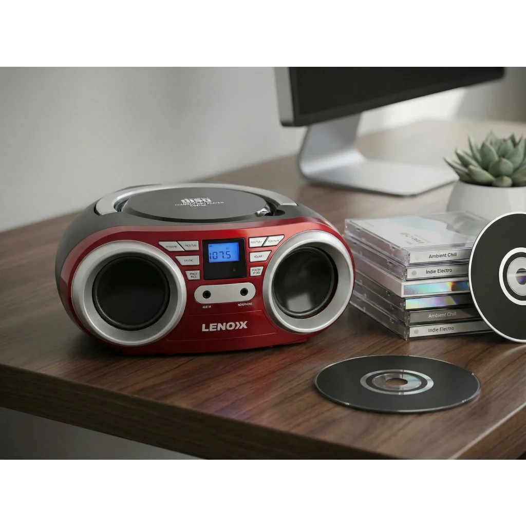 Portable CD player with compact audio controls