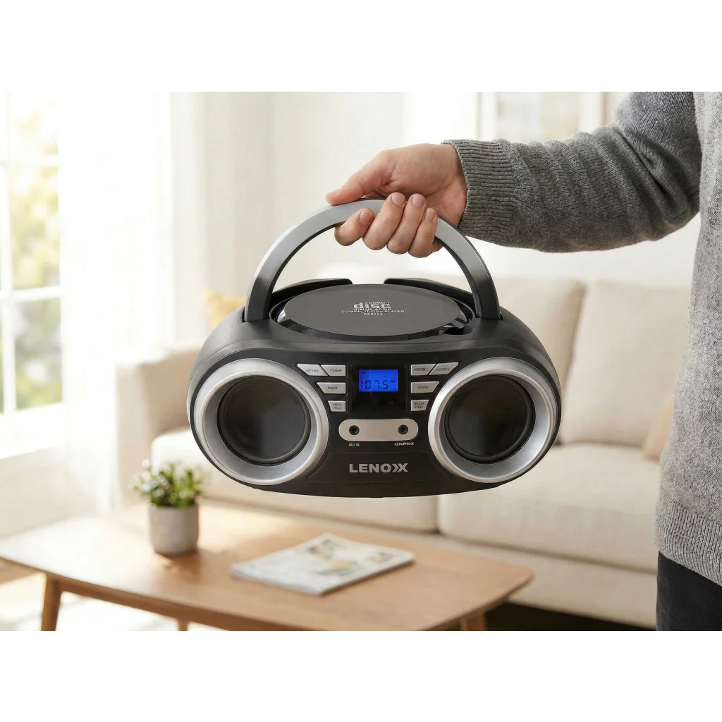 Portable cd player with tabletop and support frame