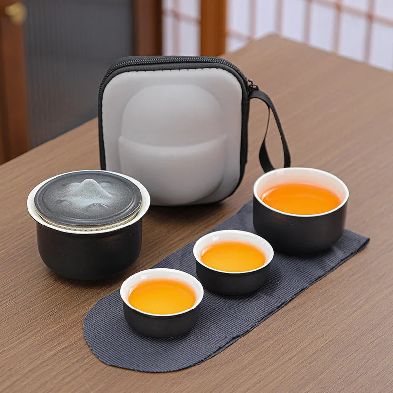 Portable Ceramic Tea Set for Travel - Quick Gaiwan with 3