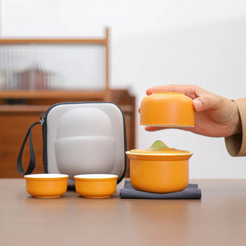 Portable Ceramic Tea Set for Travel - Quick Gaiwan with 3