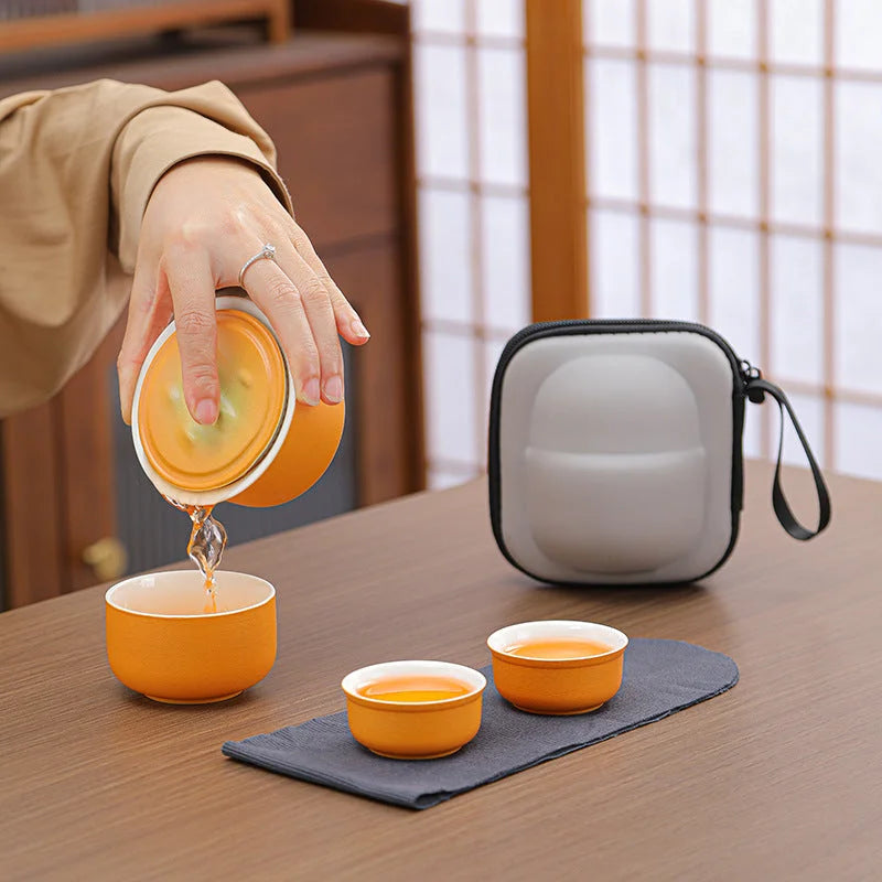 Portable Ceramic Tea Set for Travel - Quick Gaiwan with 3
