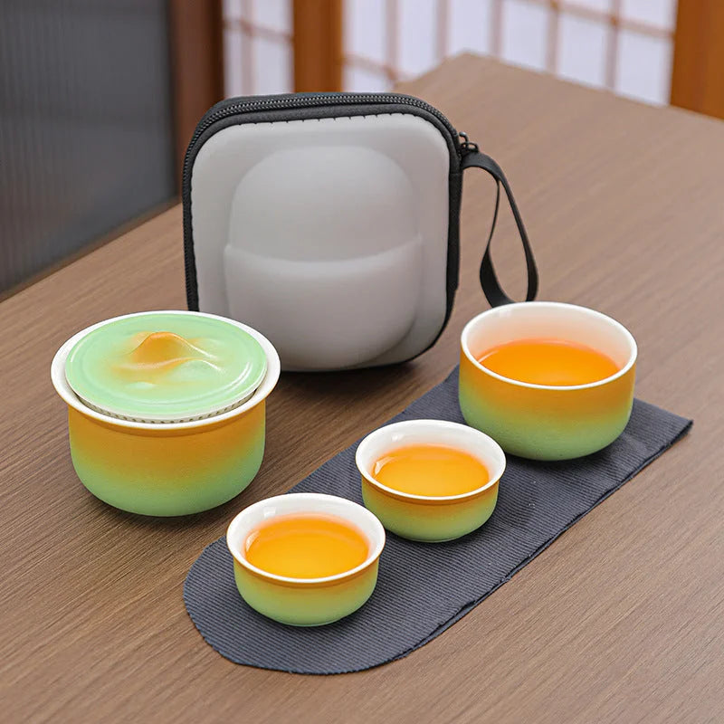 Portable Ceramic Tea Set for Travel - Quick Gaiwan with 3