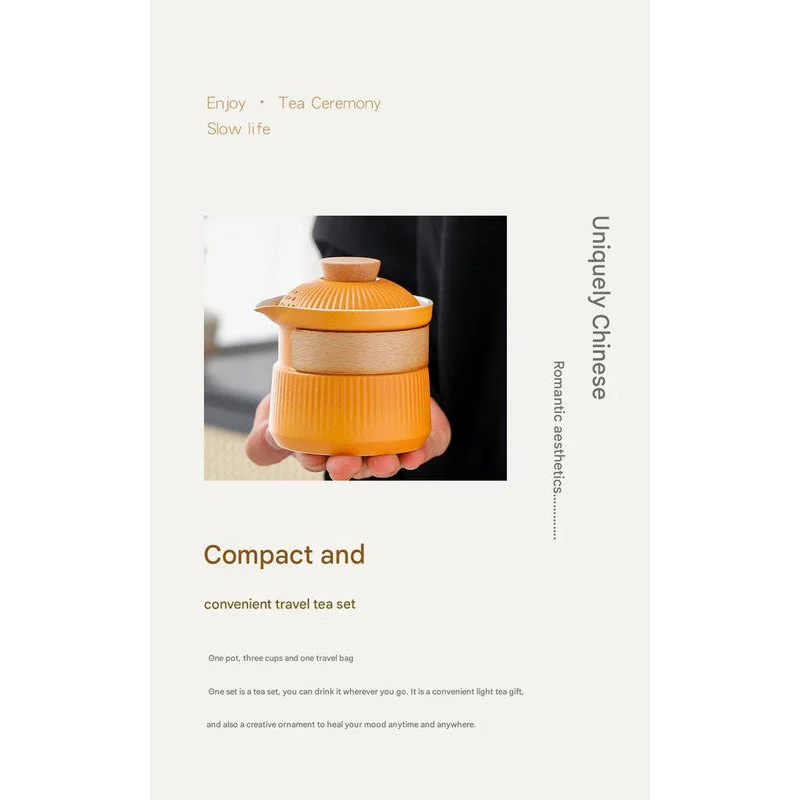 Portable Ceramic Travel Tea Set - One Pot Three Cups