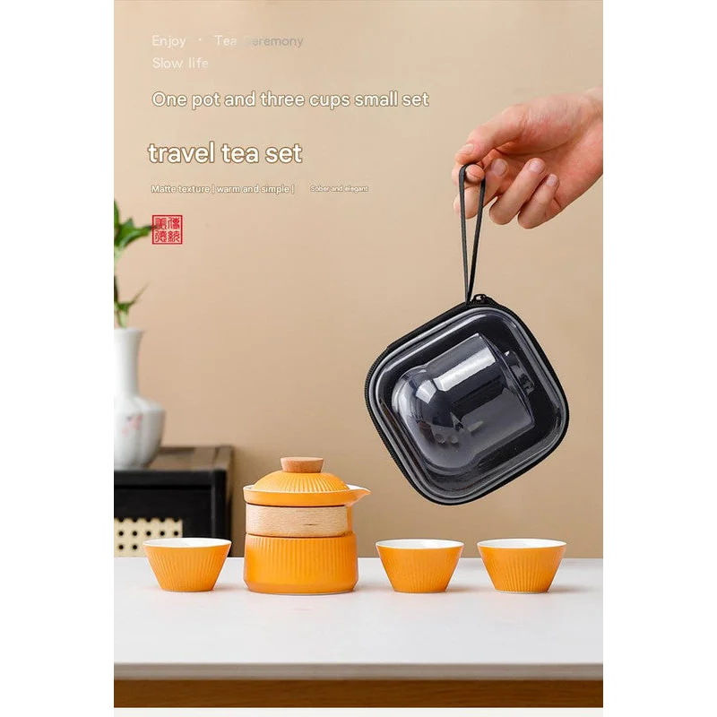 Portable Ceramic Travel Tea Set - One Pot Three Cups