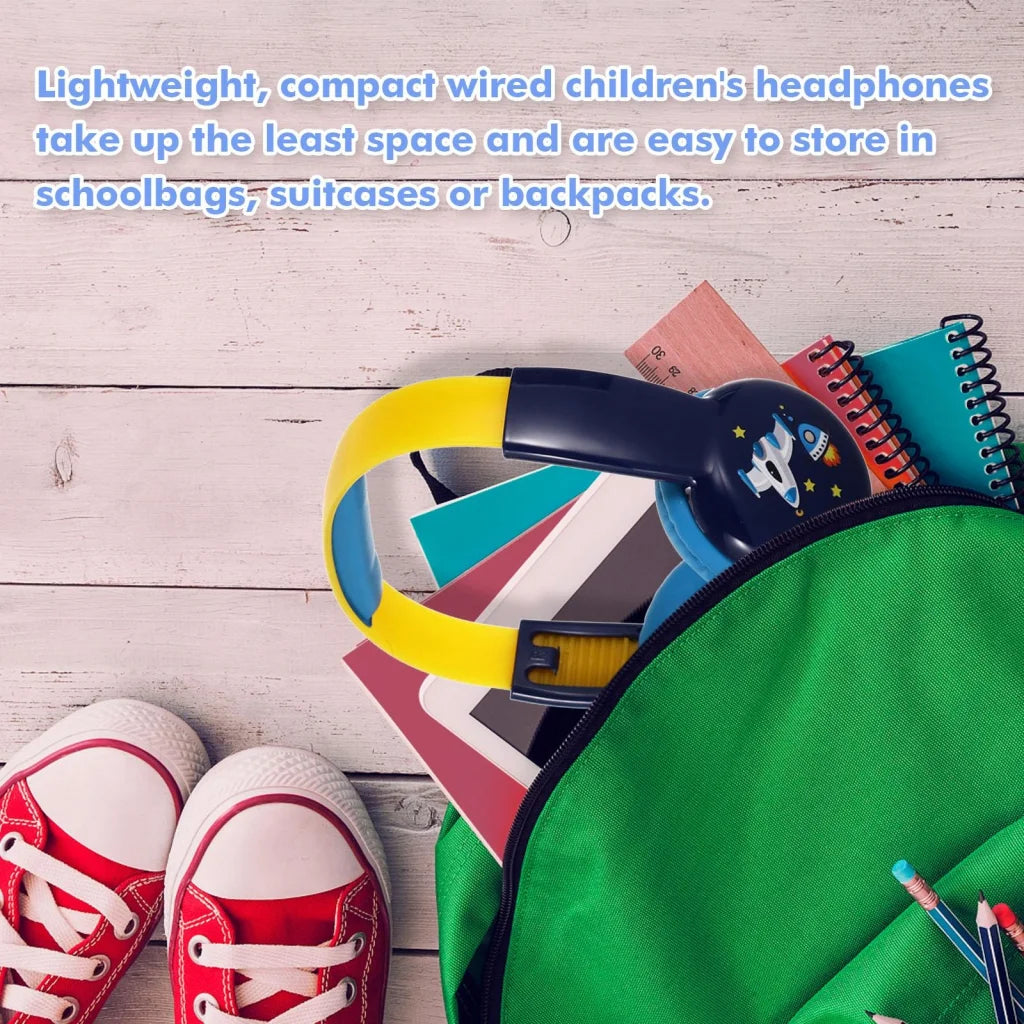 Portable Children’S Wired Headphones - Black Red