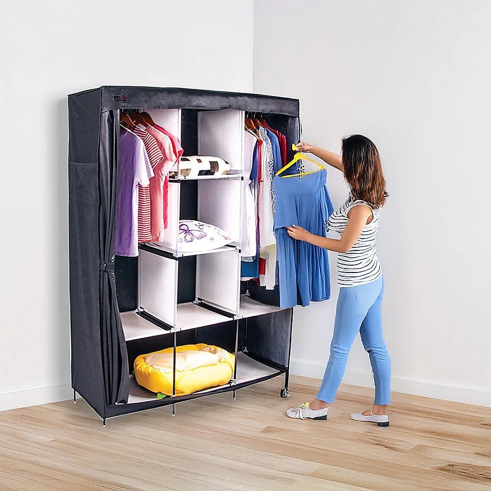 Portable Clothes Closet Large Canvas Wardrobe Storage
