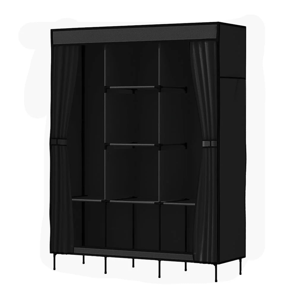Portable Clothes Closet Wardrobe Large with Shelf - Black
