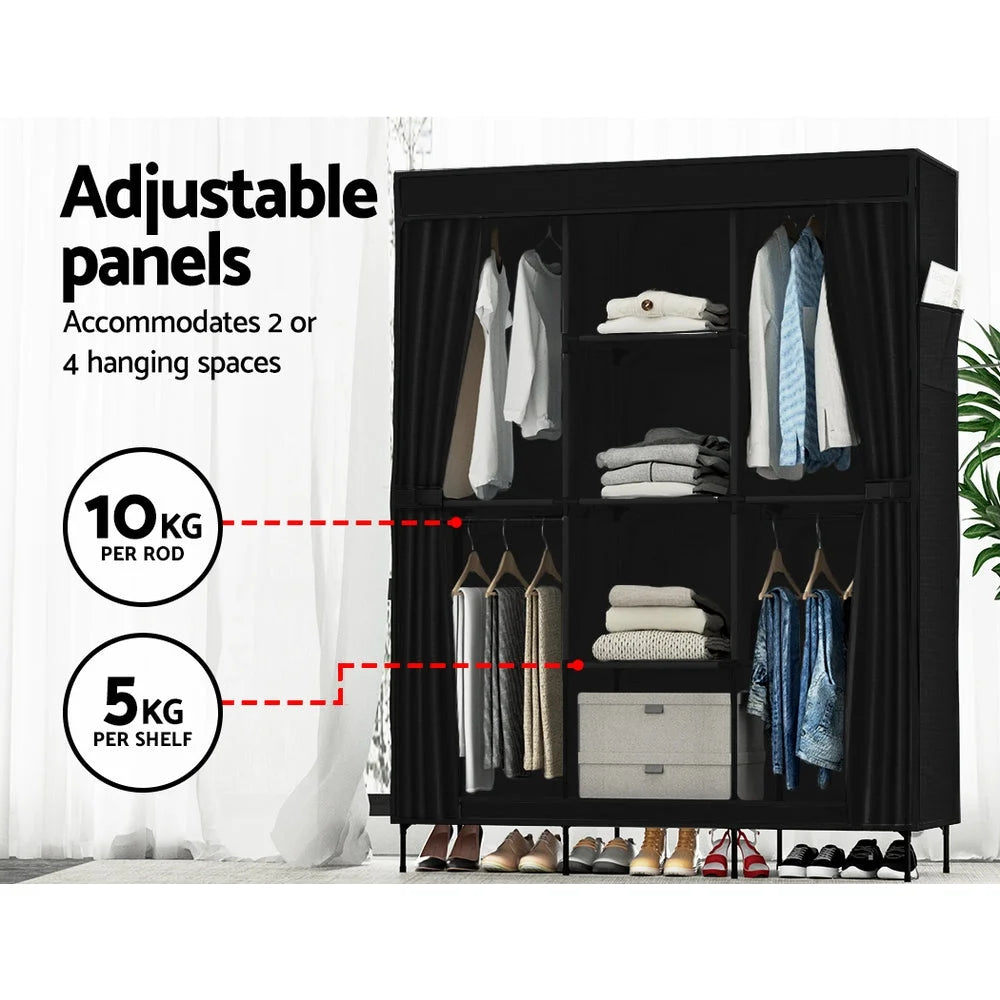 Portable Clothes Closet Wardrobe Large with Shelf - Black