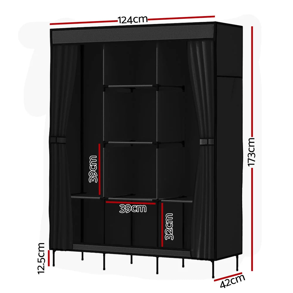Portable Clothes Closet Wardrobe Large with Shelf - Black