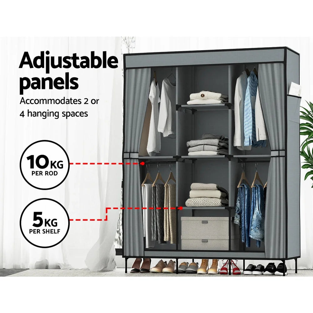 Portable Clothes Closet Wardrobe Large with Shelf - Grey
