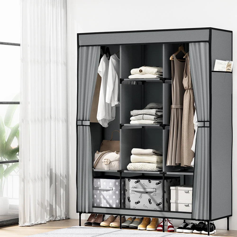 Portable Clothes Closet Wardrobe Large with Shelf - Grey