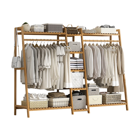 Portable Clothes Rack Coat Garment Stand bamboo rail hanger
