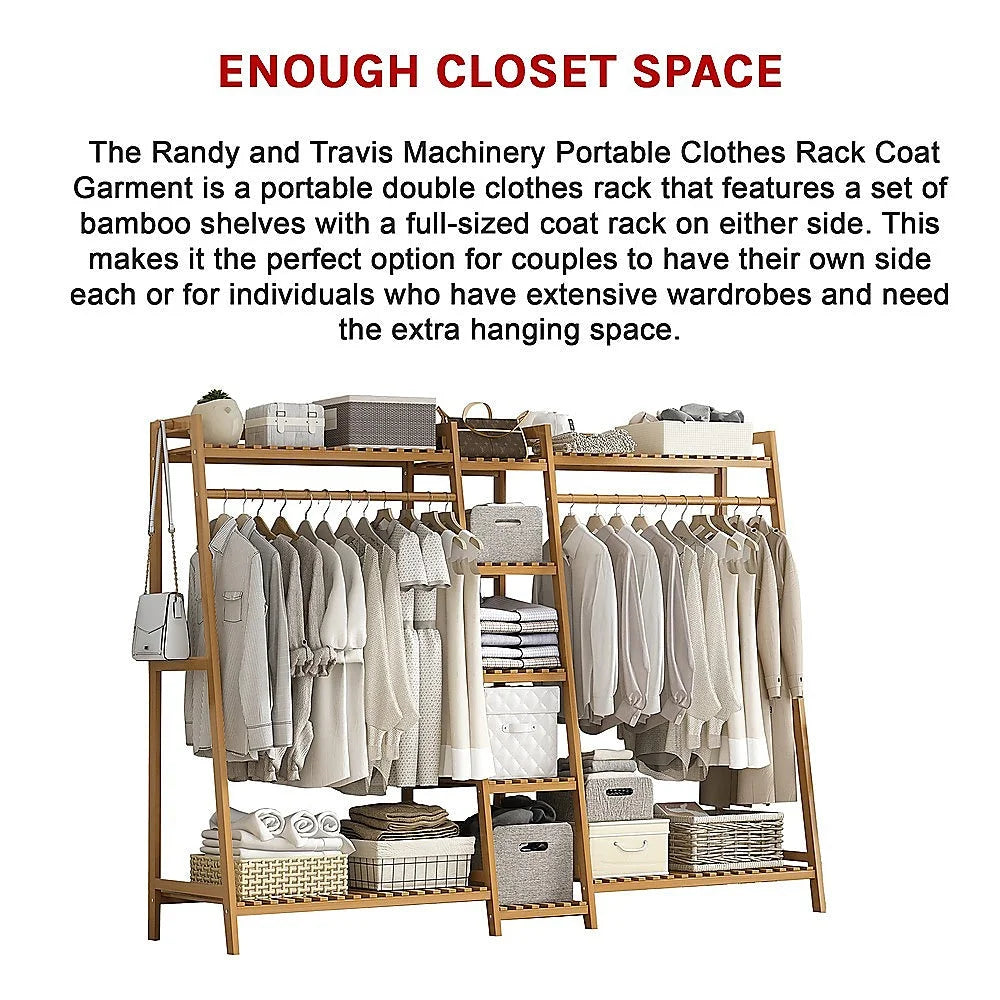 Bamboo portable clothes rack with slim posts and mounting brackets