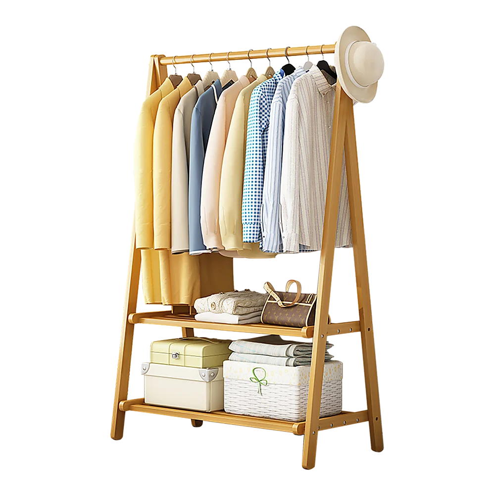 Portable Clothes Rack Coat Garment Stand - Bamboo Rail
