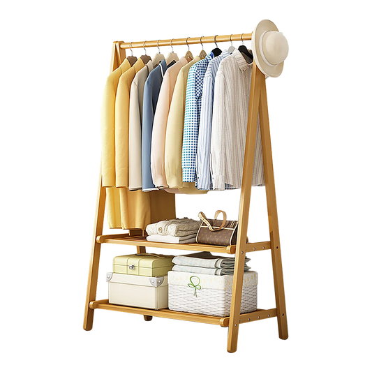 Portable Clothes Rack Coat Garment Stand - Bamboo Rail